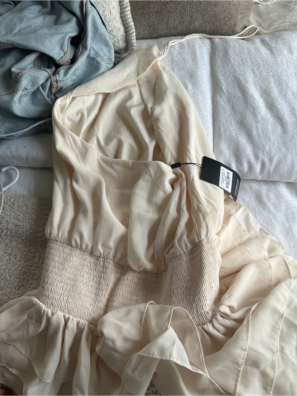 Backless Cream Ruffle Dress - Brand: